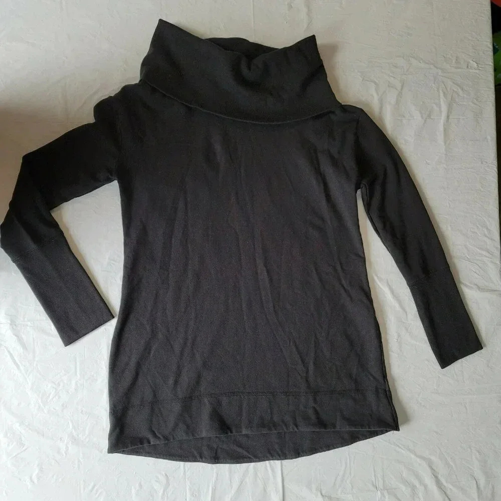Merona Cowl Neck Size L/G Long Sleeve Tunic LONG Black Sweatshirt front short - Picture 6 of 10